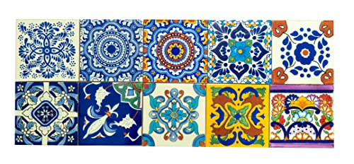 Mexican Talavera Tile Spanish Mediterranean Art Colorful 6"X6" Ceramic Hand Painted Mosaic For Bathroom, Wall, Mirror, Kitchen Rustic Decor Pottery (10) #TOP10