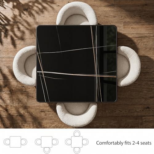 Image of Square Dining Table,31.5''Small Modern Square Dining Table,Sintered Stone Tulip Tables for 2-4 with Aluminum Alloy Edge&Black Metal Base,Bistro Tables for Restaurants /Small Spaces /Marble Black Gold