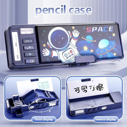 Image of Plastic Galaxia Multifunctional Space Password Lock Double Sided Compass Box For Kids, Pencil Box For Boy & Girl, Space Astronaut Theme Pencil Case Return Gifts For Kids, blue