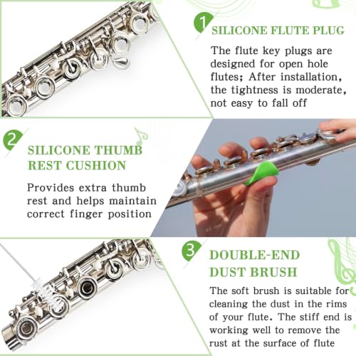 Image of Vesici 40 Pcs Flute Cleaning Kit, Flute Care Accessories Set,Green | Portable Music Accessory Organization with Cleaning Rod, Swab, Brush, Grease, Case, Thumb Rest Cushion for Flute Maintenance