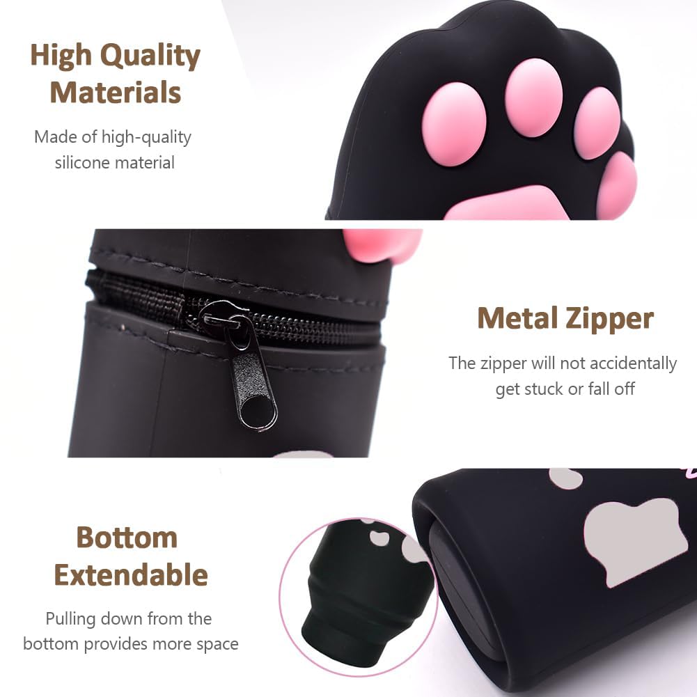 LGWJHCY Telescopic Pencil Case 2 in 1 Soft Silicone Kawaii Cat Desktop Pen Holder Zipper Closure Storage Bag Pencil Case for Kids Adults Pink - Image 4
