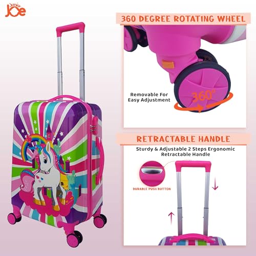 Image of JUNIOR JOE Abs Plastic Hard Shell 8 Wheels 24 Inch 360 Degree Rolling Wheels Travel Trolley Suitcase for Kids (Luggage-5), Pink