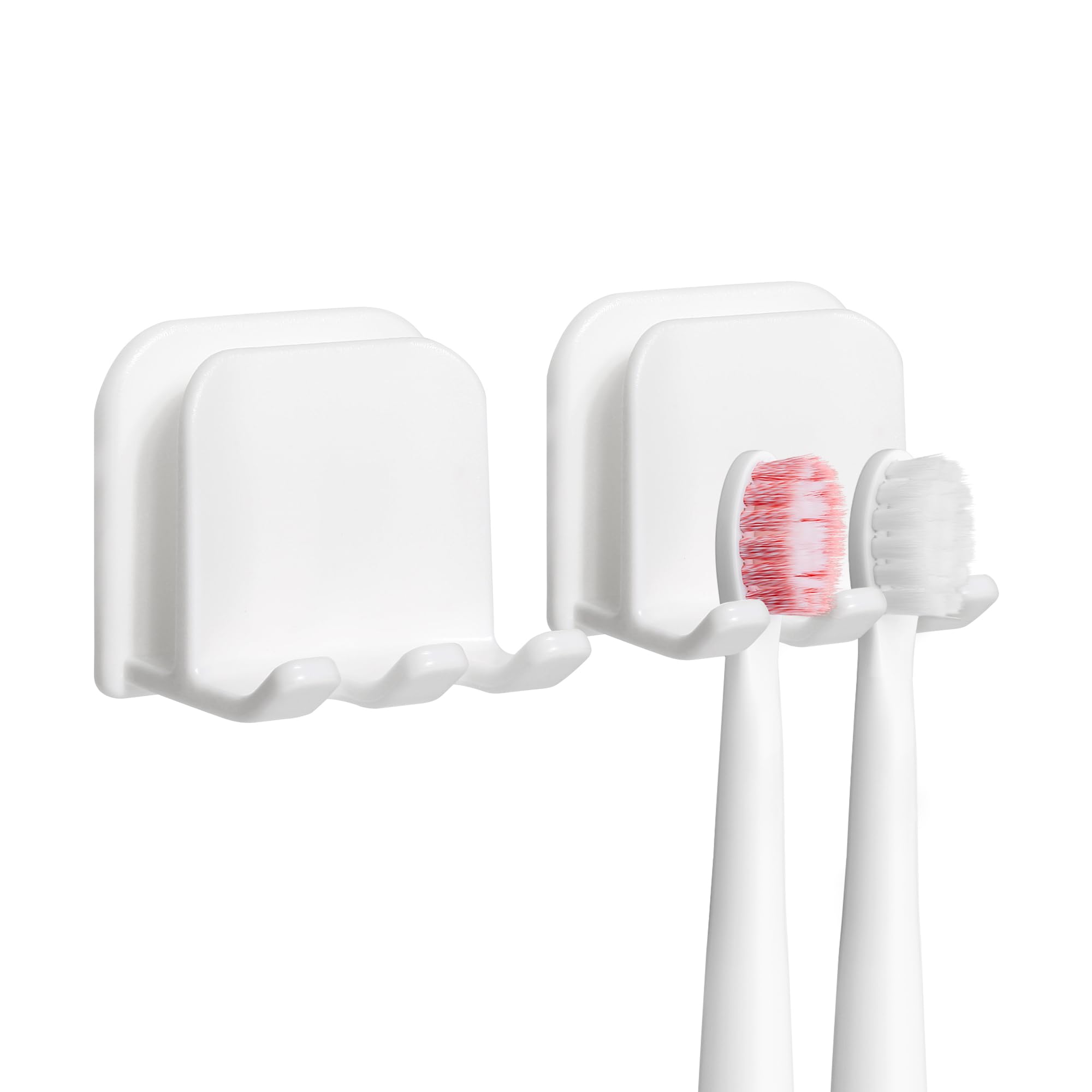 2-Piece Set of White self-Adhesive Wall-Mounted Waterproof Toothbrush Holders, Electric Toothbrush Holder for Bathrooms?Suitable for Bathroom Showers.