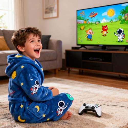Image of Kids Bathrobe Hooded Plush Fleece Robe for Girls Boys