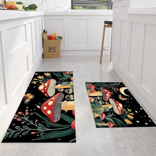 Alfombras de cocina en juego de 2 piezas negro verde con medidas 40x60 y 40x120cm 4
