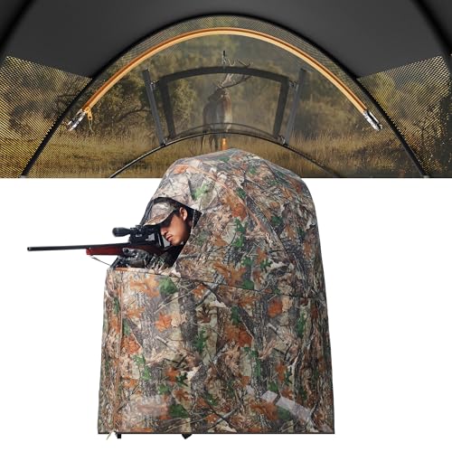 Lenotos Lightweight 1-Person Hunting Blind - Portable, Ultra-Compact with See-Through Ground Blind & Chair, Instant Setup