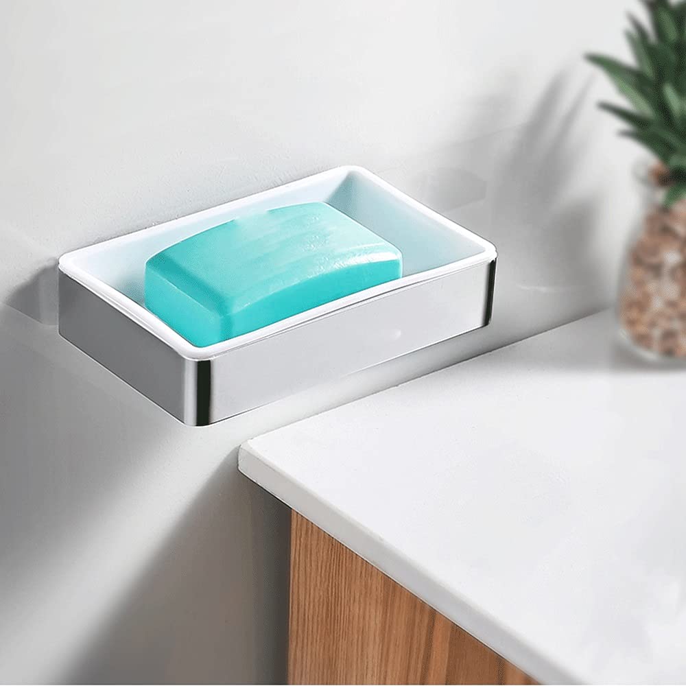Jabonera de aluminio y plástico, con bandeja de drenaje, soporte para caja de jabón para ducha/baño/fregadero, mantiene la barra de jabón seca