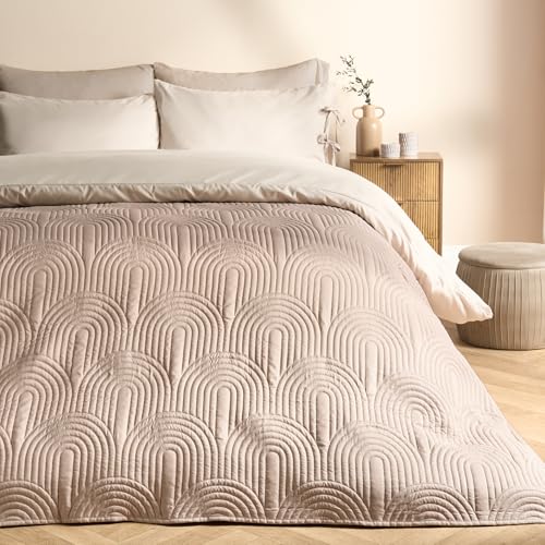 OHS King Size Blanket Bow Quilted Bedspreads, for Women Super Soft Luxurious Bedspreads King Size Lightweight Throws for Sofas Bed Quilted Blanket, Natural - 200 x 240cm