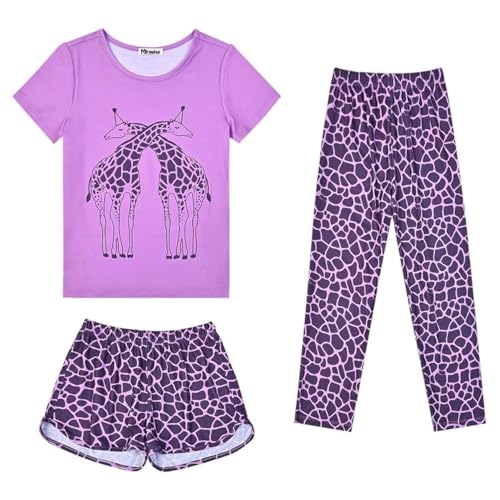 Image of Mirawise Girls 3 Pc Pajamas Sleepwear Cotton Pjs Clothes Set 4-13 Years