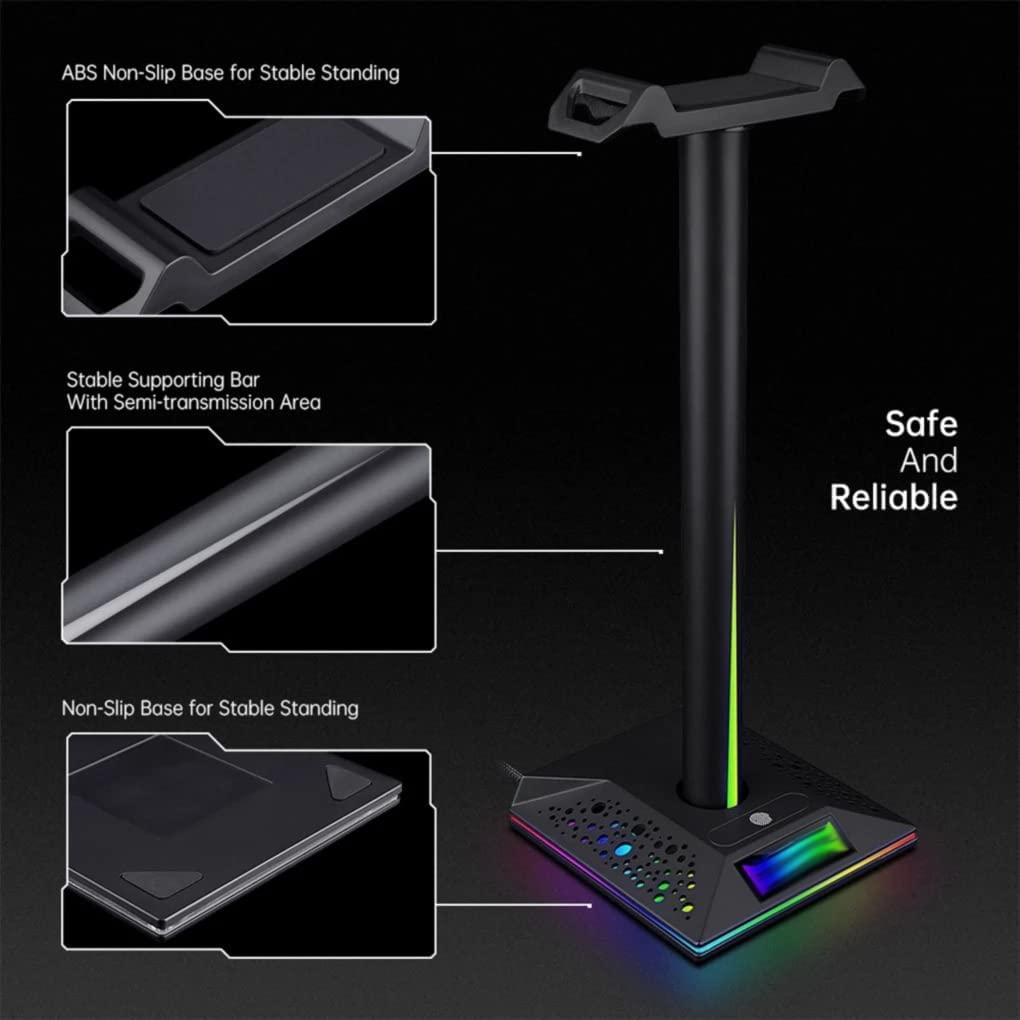 Gaming Accessori Supporto per Cuffie RGB Gamer Supporto per Cuffie Antiscivolo da Tavolo da Ufficio con Doppio Caricatore USB 2 Stand Over-Ear da Gioco(Pink)