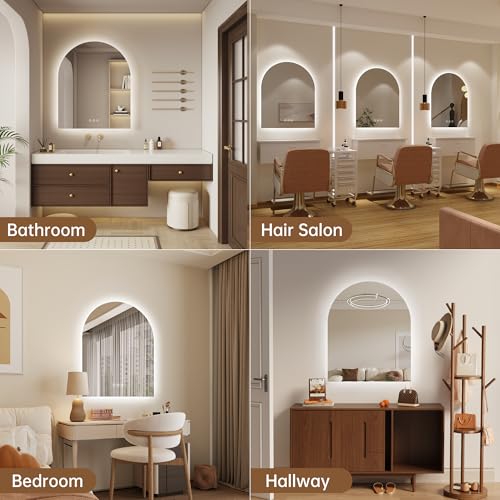 Image of Arched Backlit Mirror Bathroom 30 inchx36 inch- Frameless LED Bathroom Mirror with Lights, Fogless, Dimmable, 3 Color Changing, Shatterproof, Touch Sensor