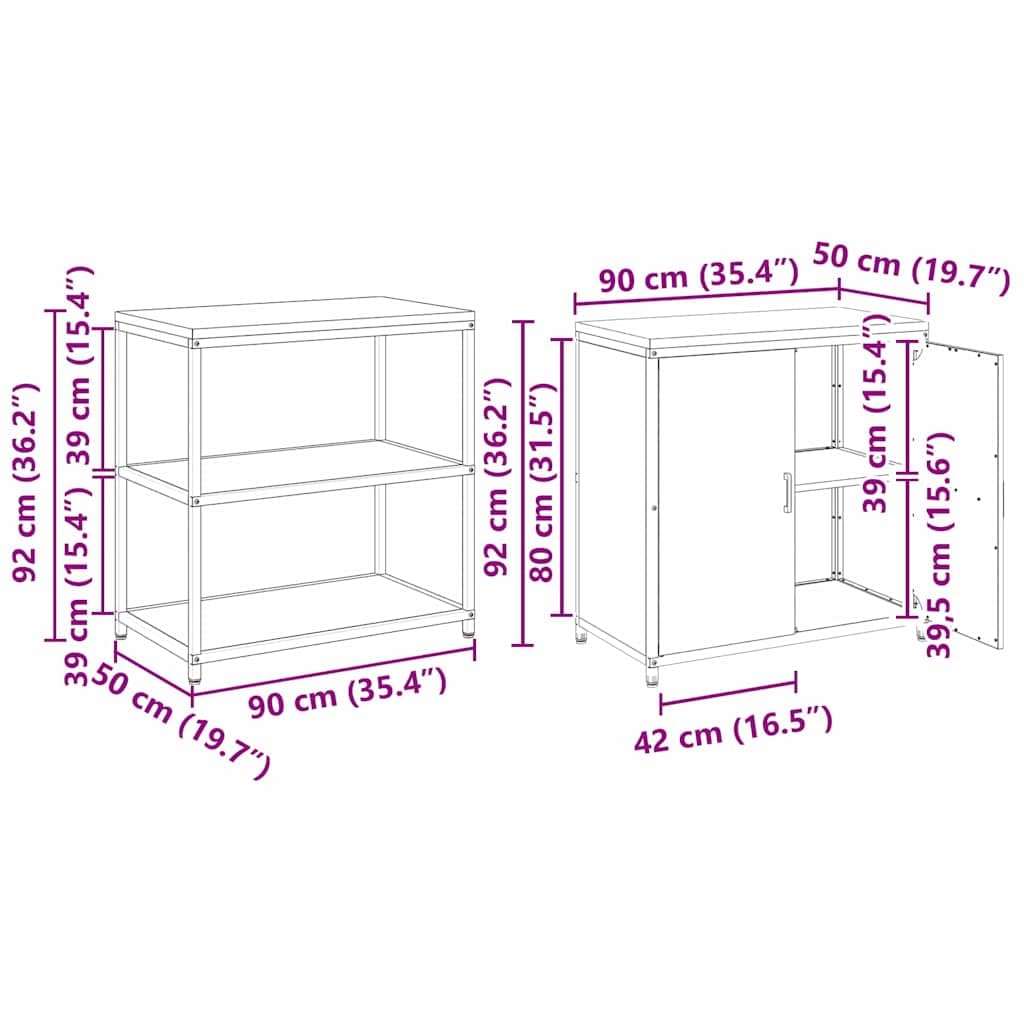 HATTEM - Juego de almacenamiento para cocina (2 piezas, acero inoxidable, 4 estantes, armario de cocina, aparador, armario auxiliar, espacio para comedor y cafetería