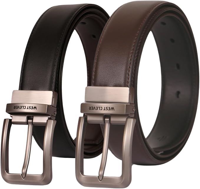 Mens Reversible Dress Belt 100% Cow Leather Classic Reversible Belt Men for Work and Casual, Double Sided Belt