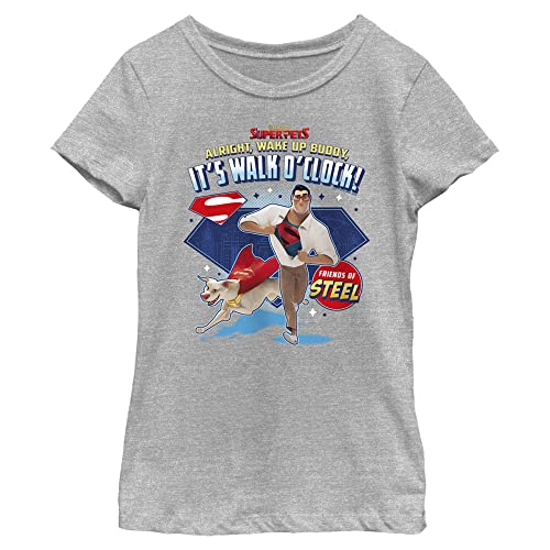 Image of DC League of Super-Pets Girl's Walk O Clock T-Shirt, Athletic Heather, X-Small
