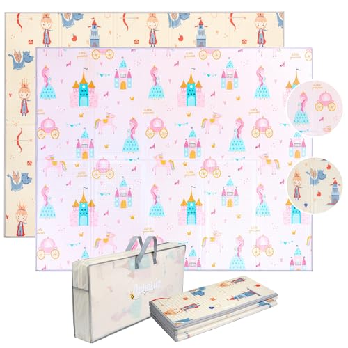 BebeLúz - Alfombra Bebé Acolchada Plegable Reversible 180x150x1cm | Espuma XPE No Tóxica, Impermeable y Antideslizante | Colchoneta Bebé Suelo con Bordes Reforzados y Bolsa de Transporte