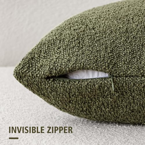 Image of Foindtower Pack of 2 Textured Boucle Throw Pillow Covers Accent Solid Decorative Lumbar Pillow Cases Cozy Couch Cushion Case for Chair Sofa Bedroom Living Room Home Decor 12x20 Inch Moss Green