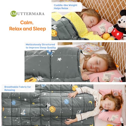 Uttermara Weighted Blanket 5 lbs, Ultra Cozy Minky Weighted Blankets with Cartoon Patterns, Heavy Blanket Great for Calming and Sleeping, 36x48 inches, Grey Space