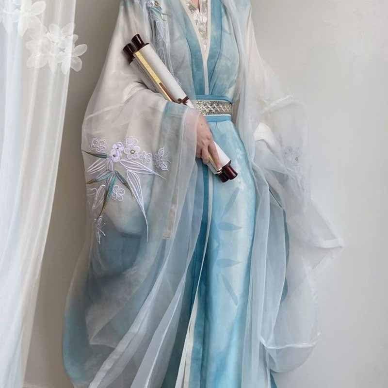 Plus Size 8XL Hanfu Dress Women Chinese Tang Suit Blue White Embroidered Hanfu Cosplay Costume - Image 3