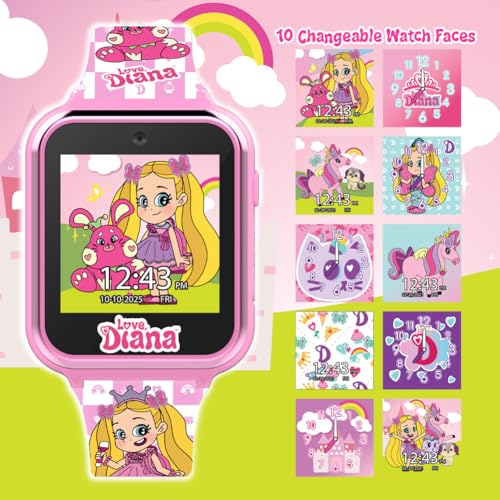 Love Diana Kids Smart Watch - Touchscreen with Games, Selfie Camera, Step Tracker, Alarm Timer, Voice Recorder, and Printed Silicone Strap - Fits Wrists 5.5" to 8.0"3