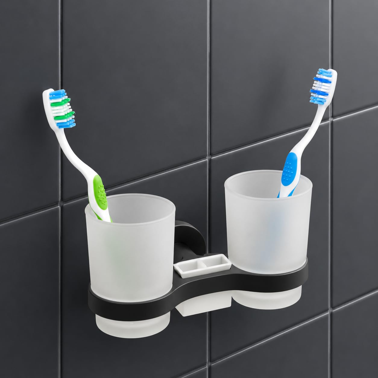 IPEA Zahnputzbecher Selbstklebender zur Wandmontage mit Doppelbecher - Kein Bohren erforderlich - Modernes Design