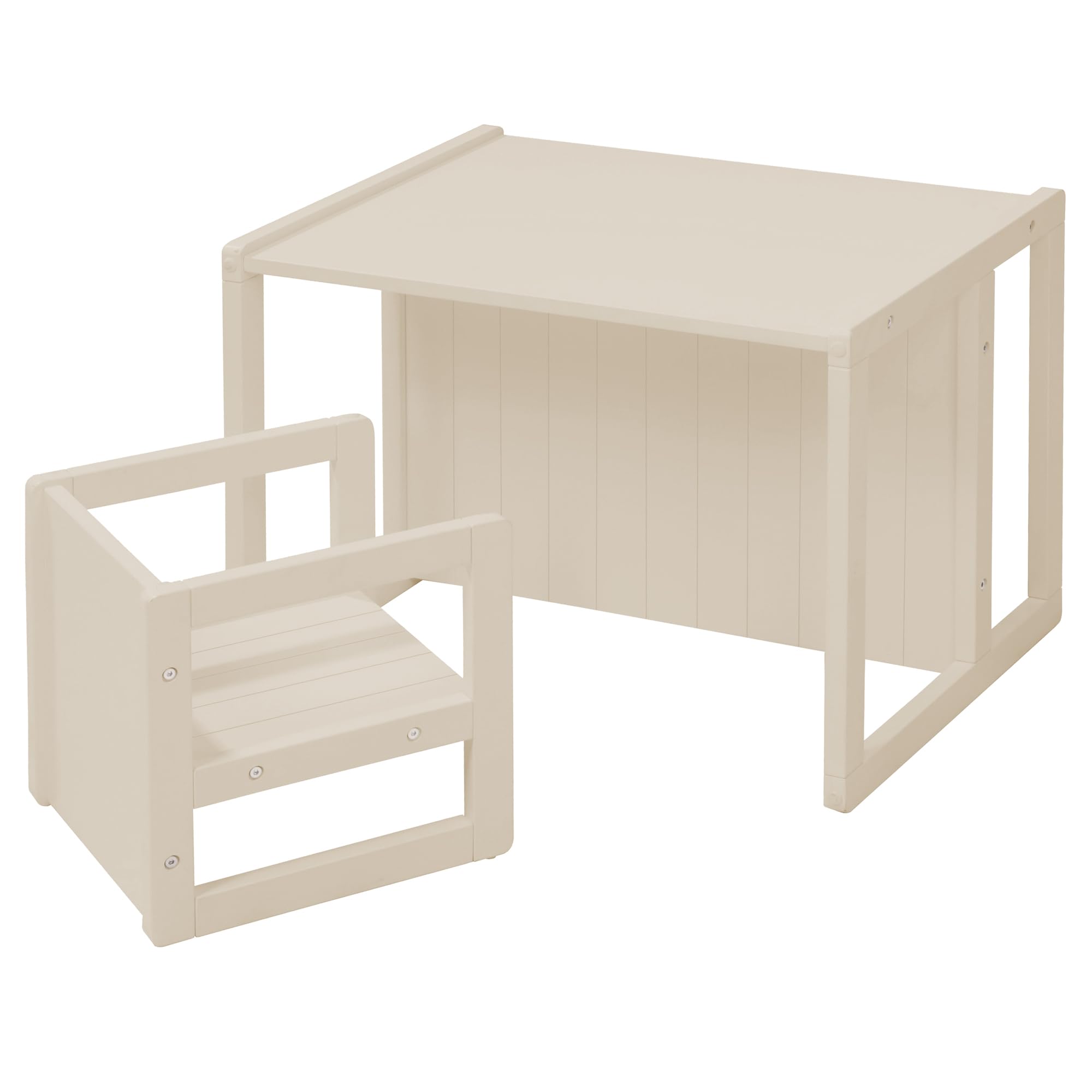 Sgabello per Bambini in Stile Country Reversibile 3 Altezze Seduta Legno Beige/Cashmere