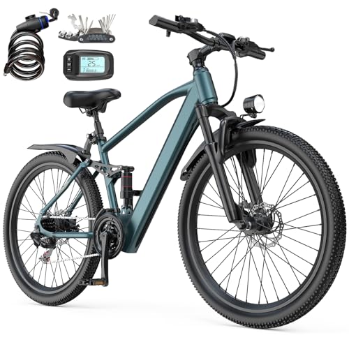 E-Bike 26' mit 21-Gang Schaltung 250W Motor 13Ah Akku Höchstgeschwindigkeit 25km/h Hochkohlenstoffstahlrahmen LCD Display City Elektrofahrrad