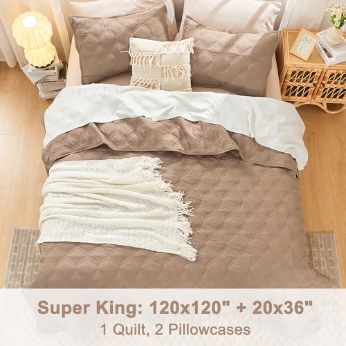 Image of Litanika Oversized King Quilt Bedding Set,120x120Inch Super King Taupe Comforter Bedspreads Lightweight Bed Coverlets Boho Bedding Cover Decor All Season, 3 Pieces (1 Quilt, 2 Pillowcases)