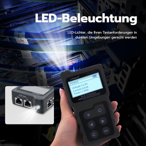 Mcbazel Netzwerk RJ45 Tester mit LCD Display, Netzwerk Kabeltester mit POE-Funktion