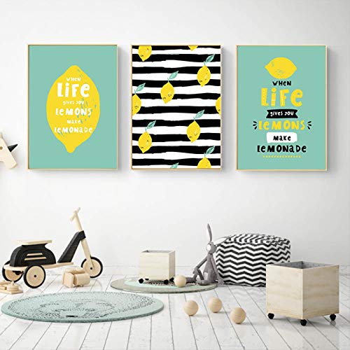 Mignon Décor Dessin Animé : Apportez de la Joie et de la Douceur avec le Triptyque Citron