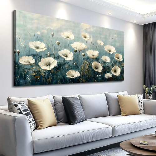 FUHAIHUA Canvas Wall Decor For Bedroom Wall Art For Living Room Office Decorations White Flowers Landscape Painting Modern Wall Pictures Artwork Farmhouse Posters Ready To Hang Home Decor 20x40 In