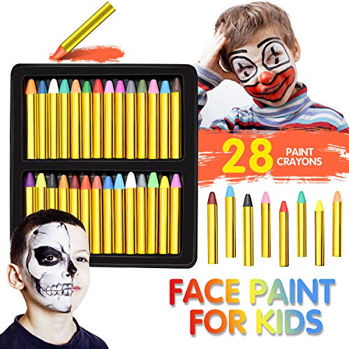 Face Paint, Panvox 28 Colors Crayons Body Face Painting Kits for Kids with No Toxic for Halloween
