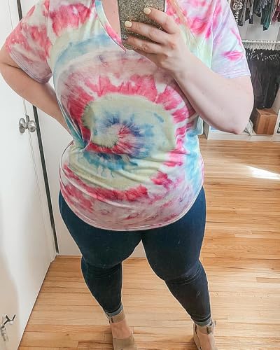 Image of RITERA Women Plus Size Tops Tie Dye V Neck Shirt Floral Camo Summer Short Sleeve Tunic Oversized Ladies Blouse XL-5XL