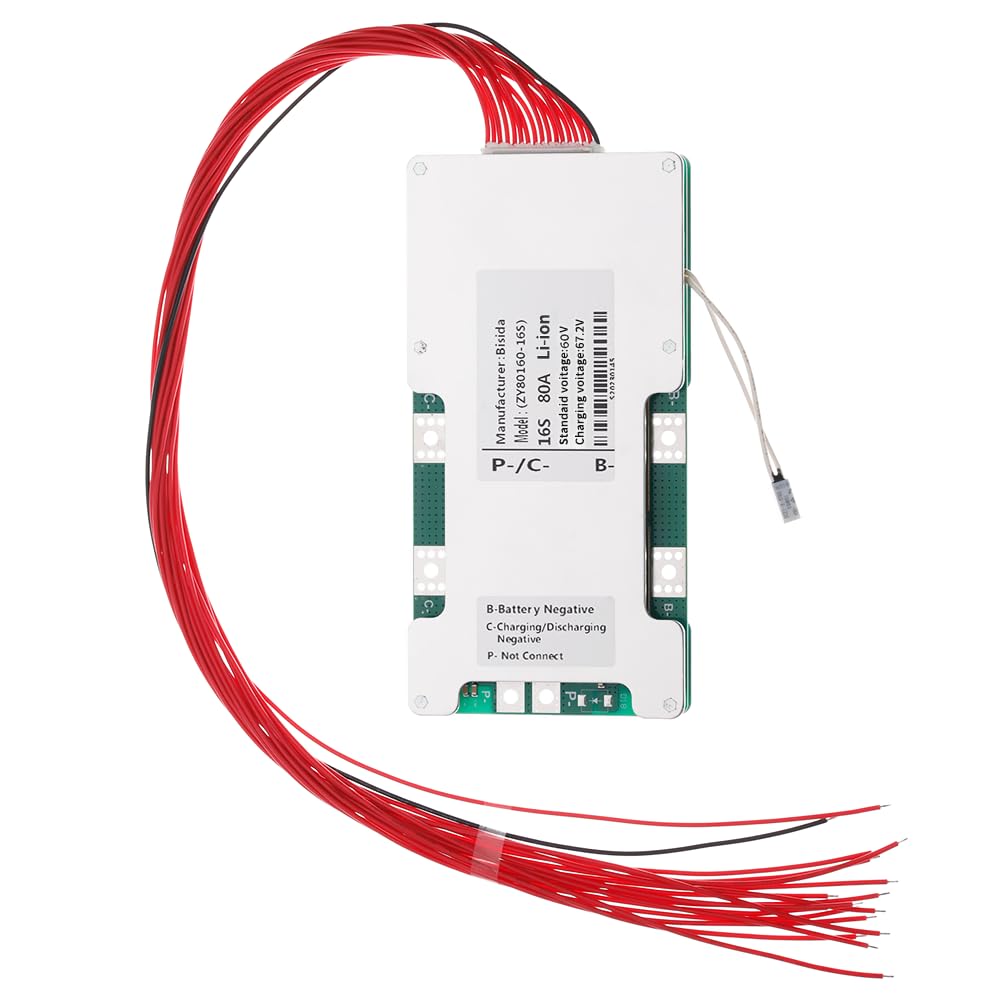 16S BMS 60V 100A Li-ion PCB Protection Board with Balance Wire and NTC,Ten Functional protections, Common Port, for Solar Energy Storage, Balance Car Lithium-ion Battery Pack (16S 60V 100A)