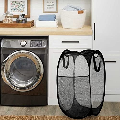 Image of BATTOO Deluxe Collapsible Laundry Baskets Mesh Pop Up Hampers for Laundry with Side Pocket Reinforced Handles for Laundry Room, Bathroom, Kids Room, College Dorm or Travel Black