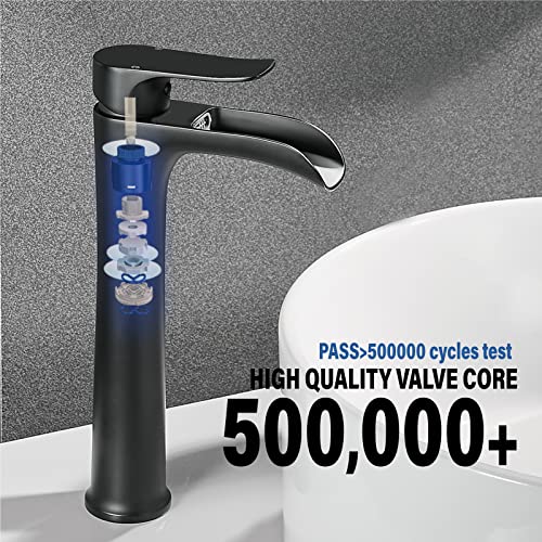 Vessel Sink Faucet,Yundoom,Matte Black Bathroom Faucet,Single Hole Bathroom Sink Faucet,Tall Bathroom Faucet Single Handle,Bathroom Bowl Sink Faucet,Waterfall Bathroom Faucet #TOP5