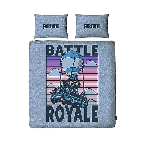 Character World Fortnite officiellt dubbelpåslakanset | Battle Royale design vändbart 2-sidigt bäddset inklusive matchande örngott dubbelsäng set | polycotton