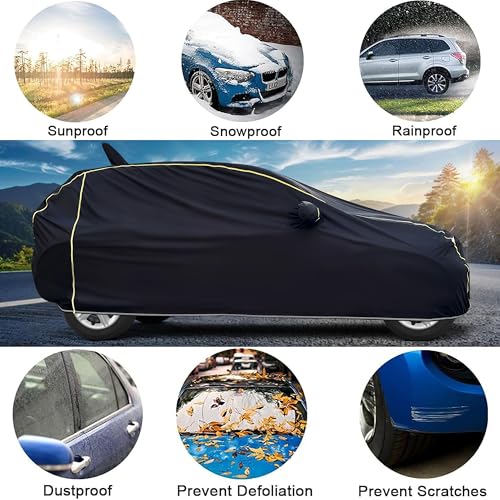Image of Reflector Waterproof Car Cover for Kia Seltos 2026 Model with Mirror & Antenna Pocket | All Weather Protection | Washable Fabric | Black Color