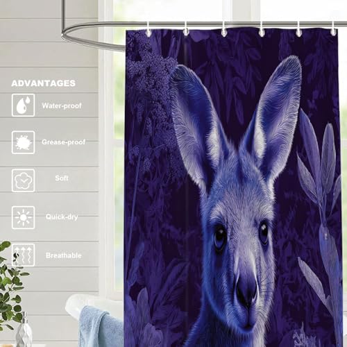 BaoNews Niedlicher Känguru-Dekor-Duschvorhang, Känguru in lila Pflanzen, Polyester, Duschvorhang für Duschkabine, Badezimmer, wasserdicht, mit 6 Haken, 91,4 x 183,9 cm