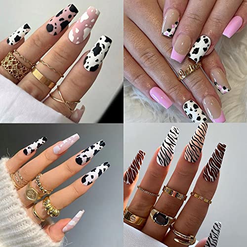 12 Nail Stickers Decals 3D Self Adhesive Black Panther Snake Print Tiger Cow Zebra Pattern Nail Polish Adhesive Decals Nail Stickers Designer Acrylic Nail Decoration Salon Nail Accessories Sticker Set #TOP4