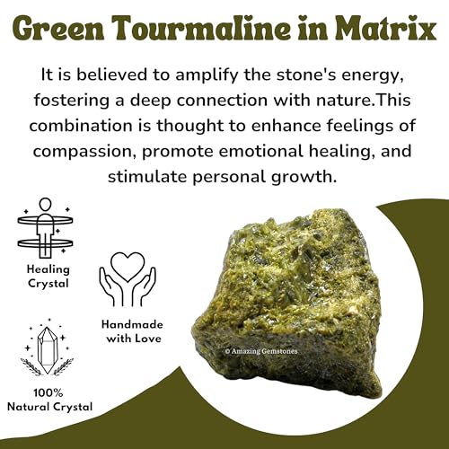 Image of Amazing Gemstone 2 Pieces Green Tourmaline in Matrix Raw Crystals and Healing Stones, Natural Rocks for Tumbling and DIY Raw Stones and Crystals