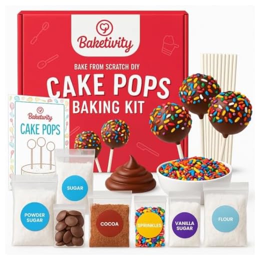 BAKETIVITY Cake Pop Sticks Kids Baking Kit | Cake Pop Kit for Kids | DIY Beginner Cake Pop Supplies, Premeasured Ingredients Cake Pop Maker | Cake Pops Decorating Kit – Kids Cake Pop Baking Kit