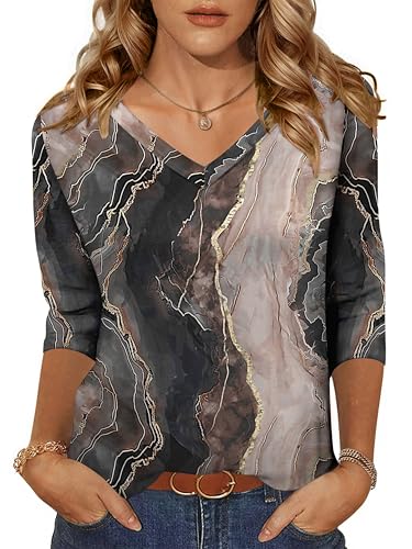 Image of Zeagoo Womens Blouses Dressy Casual 3 /4 Length Sleeve Ladies Tops Boho Floral Tshirts Soft Blouses for Women Plus Size