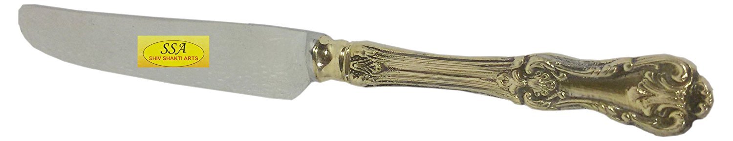 SHIV SHAKTI ARTS Handmade Pure Brass Set of 5 Deisgner Butter Knife Length=8.5 inch 1