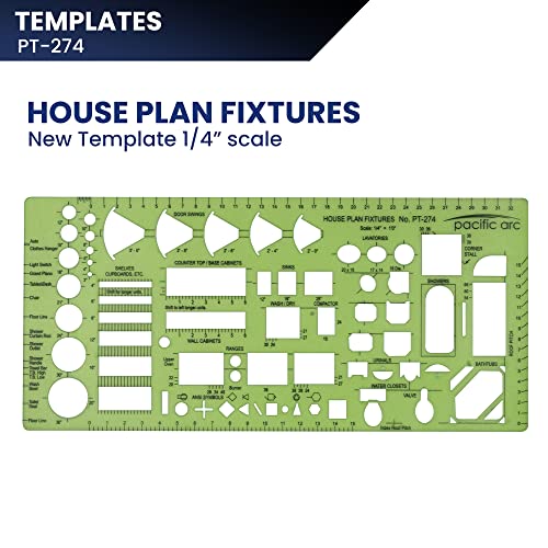 Image of Pacific Arc, House Plan Fixtures Template, 1 /4 in, Drawing aid Stencil for Professional or School Work, Size 4.5 x 9.625 in.