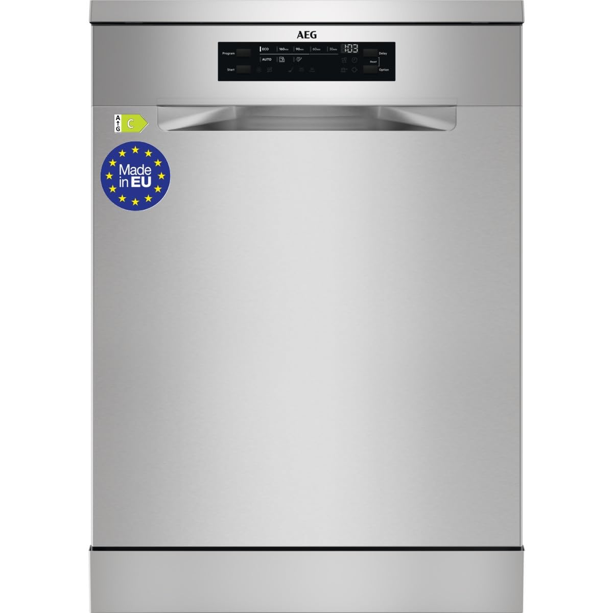 AEG FFB74917ZM Lavavajillas de 60 cm, 14 Cubiertos, Sistema AirDry, Display XL, Con 3ª Bandeja para Cubiertos MaxiFlex, Función Extrahigiene, Softspikes, 44 dB(A), Inox, Clase C, Fabricado en UE