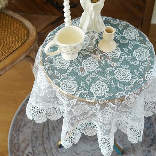 SUTAVIA Embroidered Tablecloth 33" Round Rose Lace Offwhite by SUTAVIA - Used condition - Image 3