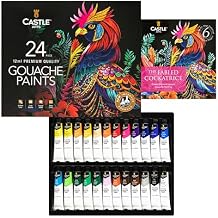 Castle Art Supplies 24 قطعة من مجموعة أنابيب الغواش | تركيبة محسنة جديدة | 24 &times; 12 مل ألوان رائعة ، غير شفافة ، قائمة على الماء | متعددة الاستخدامات ، سهلة الاستخدام للفنانين البالغين ، المبتدئين ، المحترفين صيغة محسنة جديدة