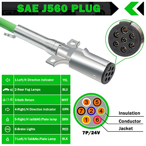 CheeMuii 7 Way Trailer Cord 12 FT ABS Electrical Power Cord Heavy Duty