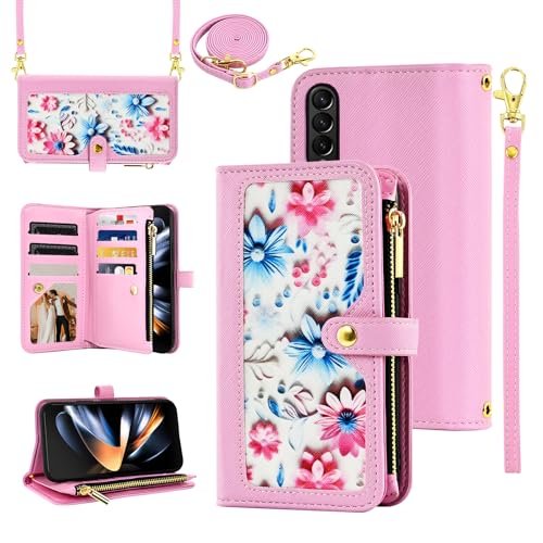 Furiet Floral Wallet Case for Samsung Galaxy Z Fold 3 5G 2021 Women Pink