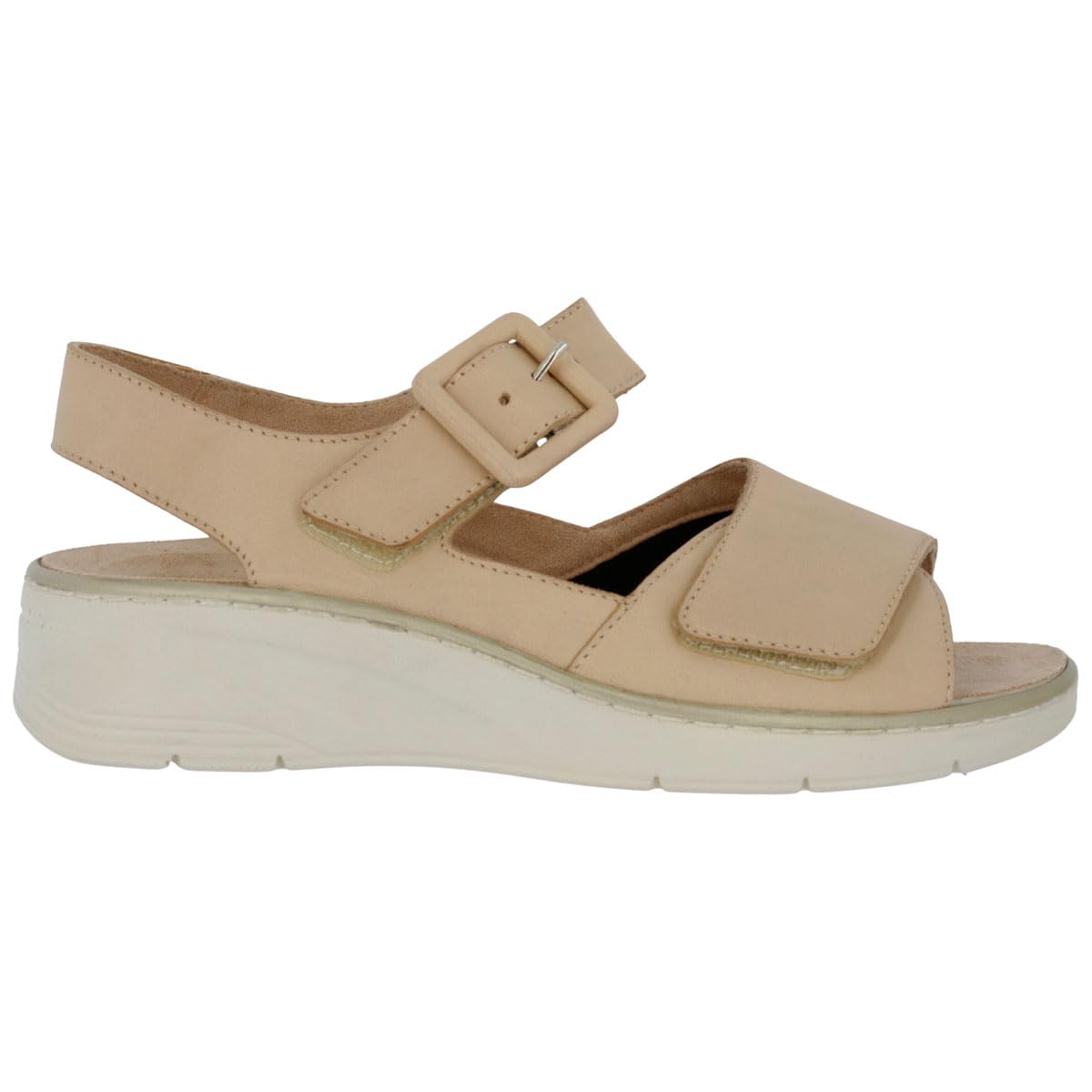 Hergos H5801 - Sandalo donna in pelle morbidssima e tessuto elasticizzato a doppia fascia con plantare estraibile - Carmen/Griselast Beige